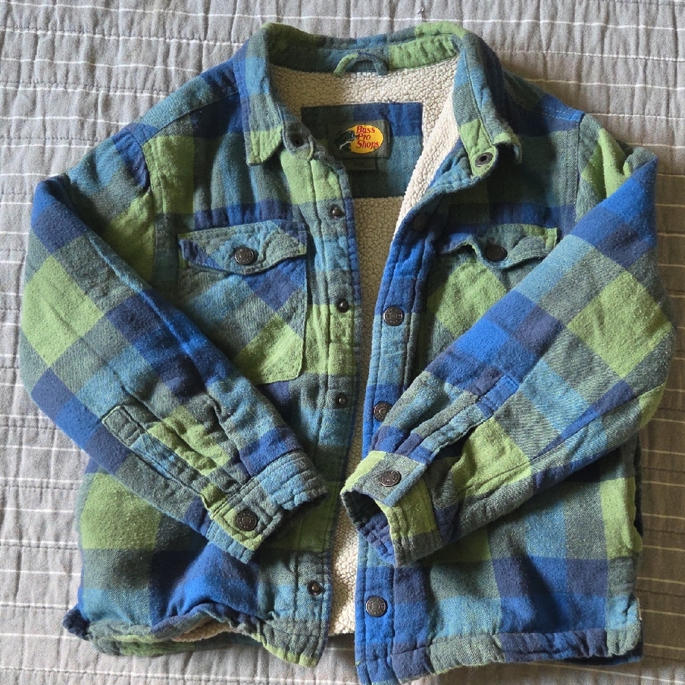 Bass Pro Shop Kids Blue and Green Plaid Jacket